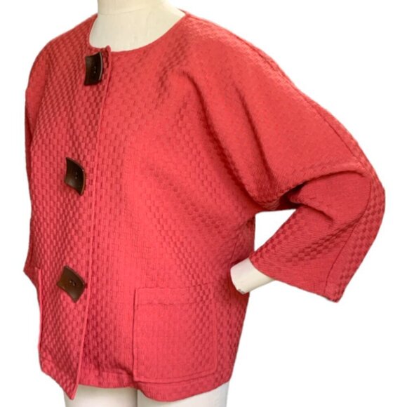 Chico's Spring Swing Jacket Square Buttons Sz 2 (L/12) Coral-Red 53C - Picture 5 of 8